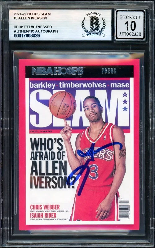 Basketball cards practice-classic -Allen Iverson Autographed 2021-22 Hoops Slam Card #3 Philadelphia 76ers Auto Grade Gem Mint 10 Beckett BAS Witness #17003839