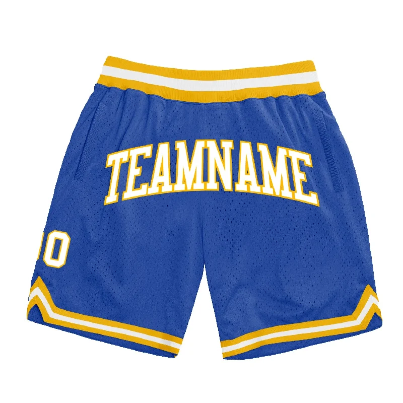 Men's basketball shorts official apparel -Custom Blue White-Gold Authentic Throwback Basketball Shorts