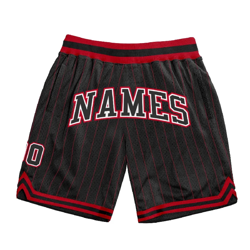 Men's basketball shorts non-slip band -Custom Black Red Pinstripe Black-White Authentic Basketball Shorts