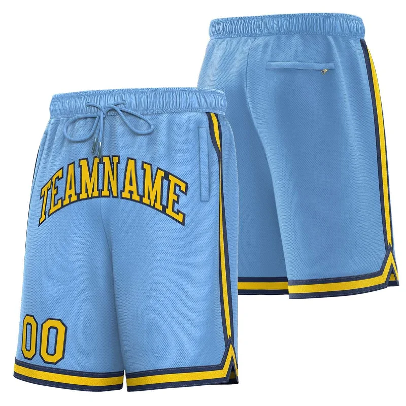 Men's basketball shorts custom deal -Custom Powder Blue Gold-Black Sport Basketball Shorts