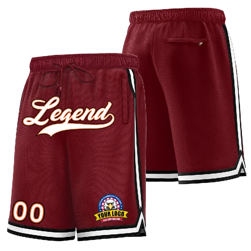 Men's basketball shorts breathable fabric -Custom Maroon White Basketball Shorts