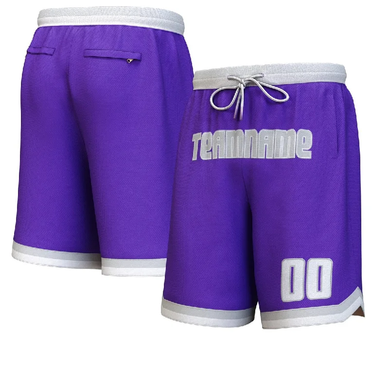 Men's basketball shorts quick-dry bundle -Custom Purple Gray-White Personalized Basketball Shorts