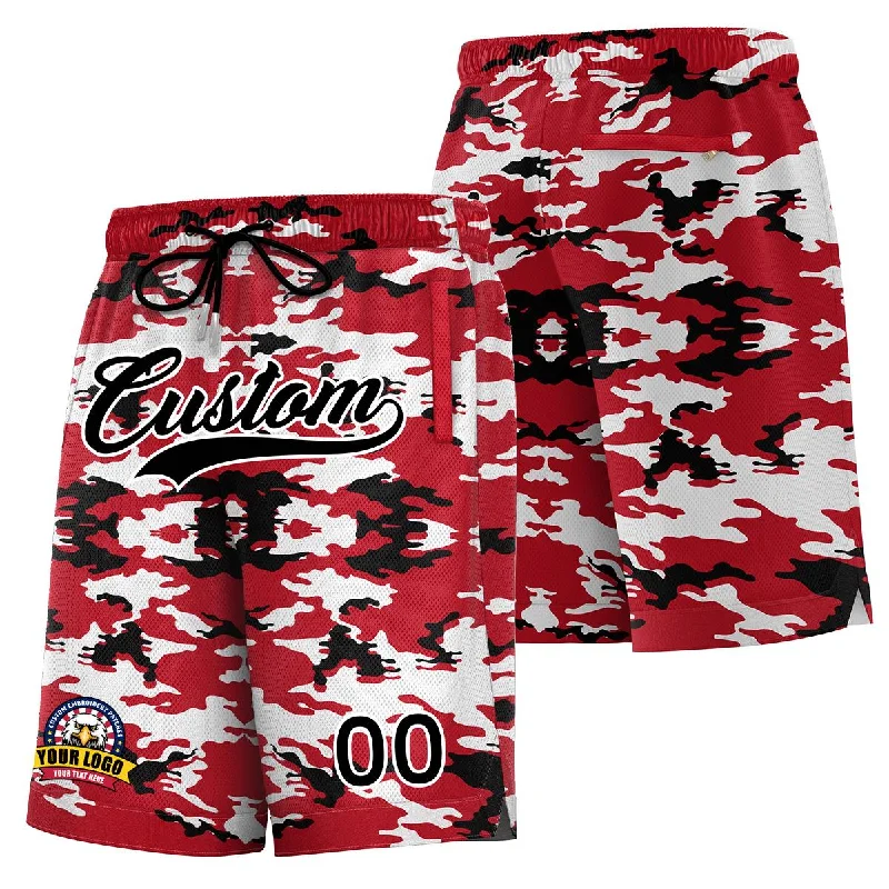 Men's basketball shorts squad apparel -Custom Red Black White Camo Basketball Shorts