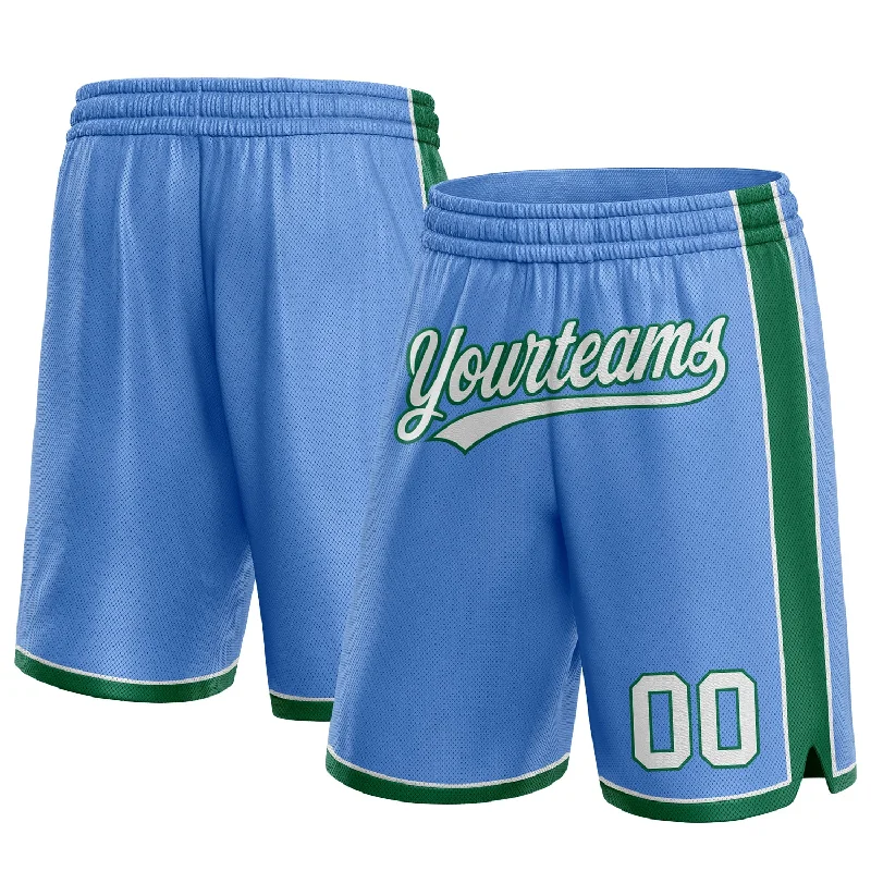 Men's basketball shorts squad offer -Custom Light Blue White-Kelly Green Authentic Basketball Shorts