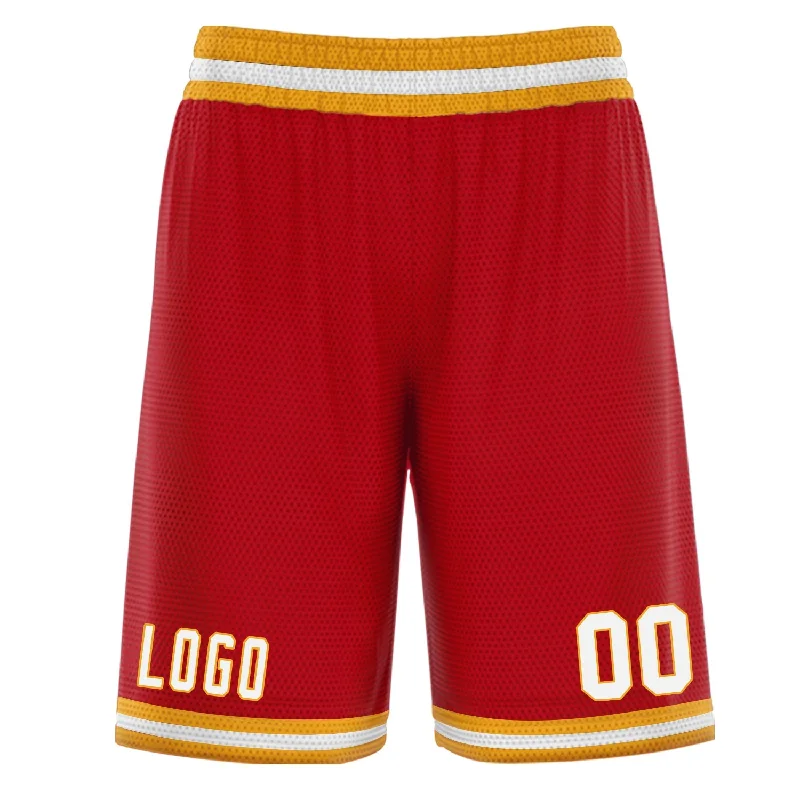 Men's basketball shorts chic patterns -Custom Red Yellow White Basketball Shorts