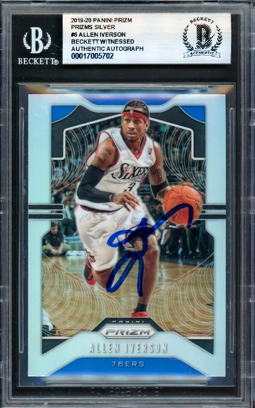 Basketball cards futuristic-rare -Allen Iverson Autographed 2019-20 Panini Prizm Prizms Silver Card #6 Philadelphia 76ers Beckett BAS Witness #17005702