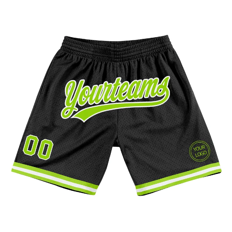 Men's basketball shorts pro apparel -Custom Black Neon Green-White Authentic Throwback Basketball Shorts