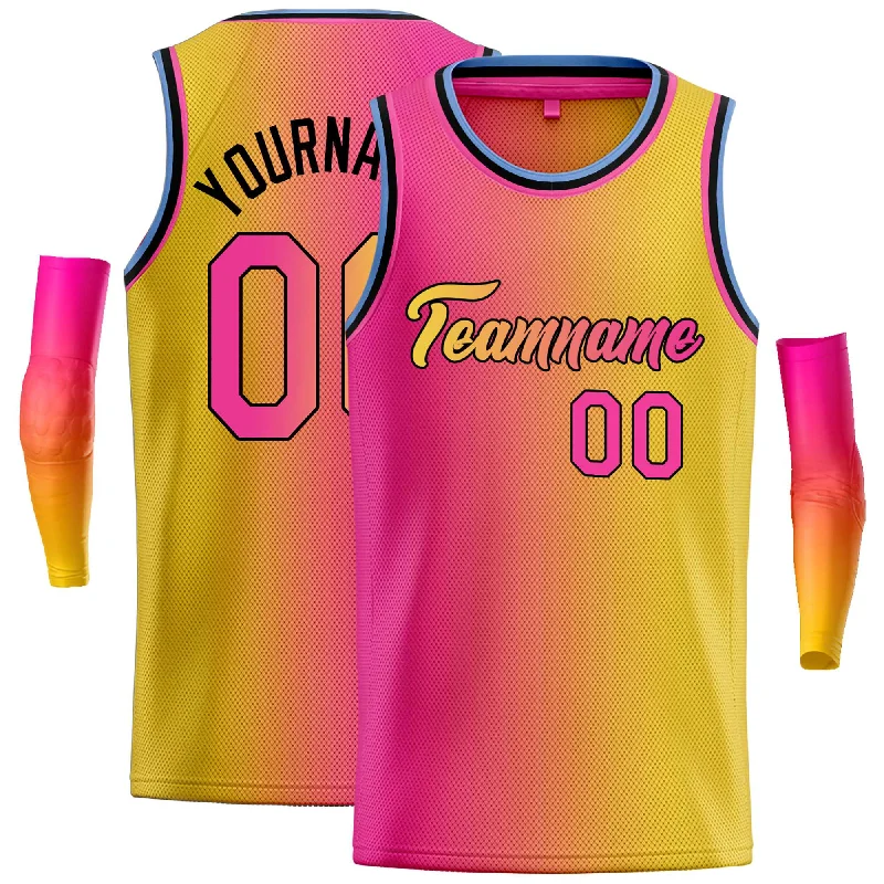 Basketball jerseys team-court -Custom Pink Yellow Black-Yellow Gradient Fashion Tops Heal Basketball Jersey