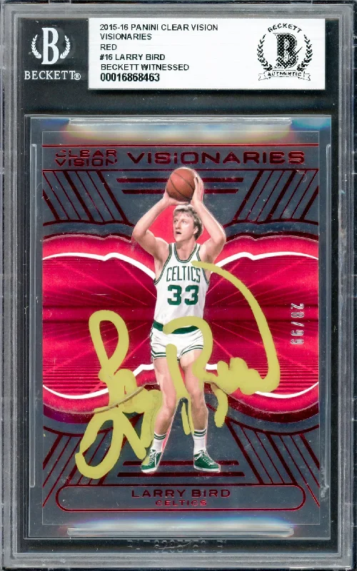 Basketball cards bootleg-classic -Larry Bird Autographed 2015-16 Panini Clear Vision Visionaries Red Card #16 Boston Celtics Beckett BAS Witness #16868463