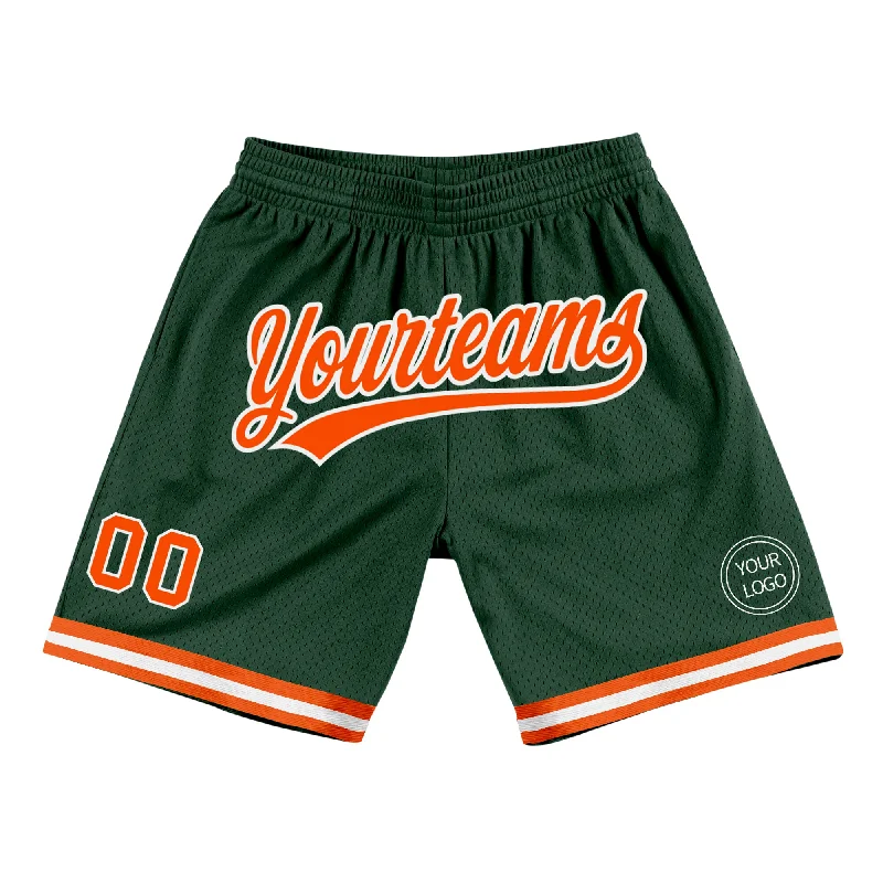 Men's basketball shorts latest trends -Custom Hunter Green Orange-White Authentic Throwback Basketball Shorts