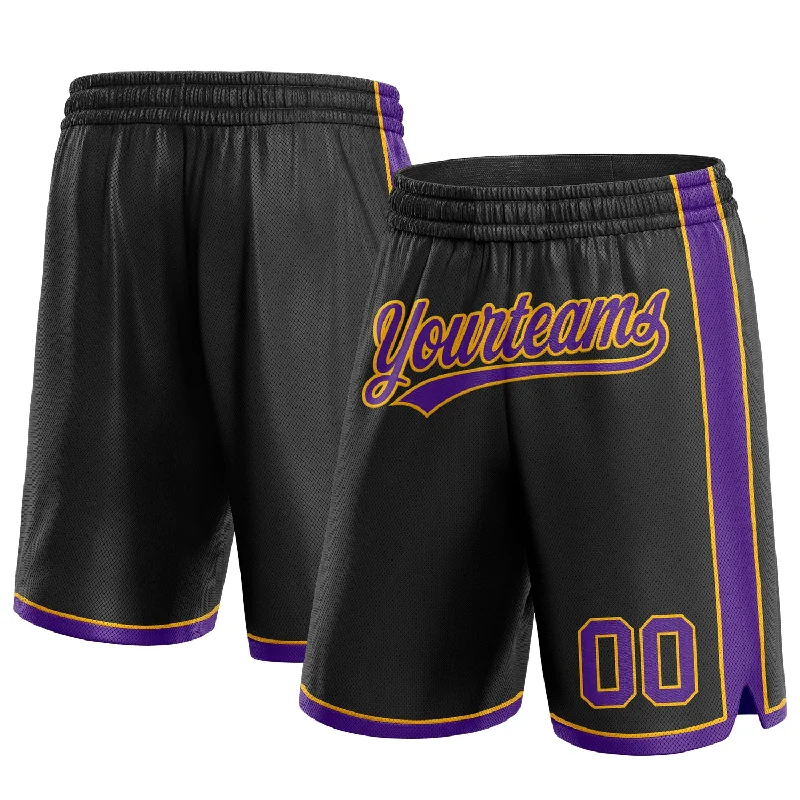 Men's basketball shorts logo print -Custom Black Purple-Gold Authentic Basketball Shorts