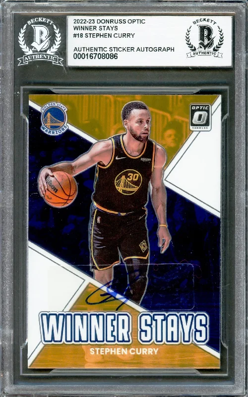 Basketball cards misprint-rare -Stephen Curry Autographed 2022-23 Donruss Optic Winner Stays Card #18 Golden State Warriors Beckett BAS #16708086