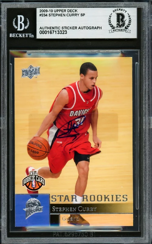 Basketball cards laminated-rare -Stephen Curry Autographed 2009-10 Upper Deck Rookie Card #234 Golden State Warriors Beckett BAS #16713323