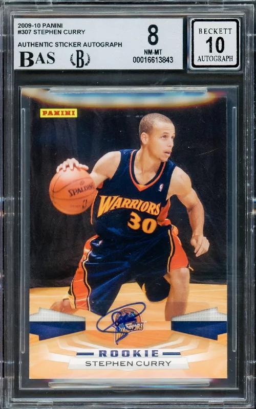 Basketball cards trending-rarity -Stephen Curry Autographed 2009-10 Panini Rookie Card #307 Golden State Warriors BGS 8 Auto Grade Gem Mint 10 Beckett BAS #16613843