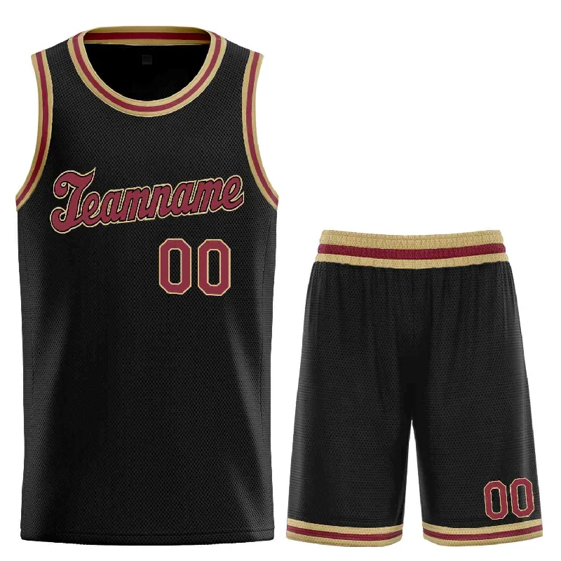 Basketball jerseys breathable-modern -Custom Black Maroon-Old Gold Classic Sets Sports Uniform Basketball Jersey