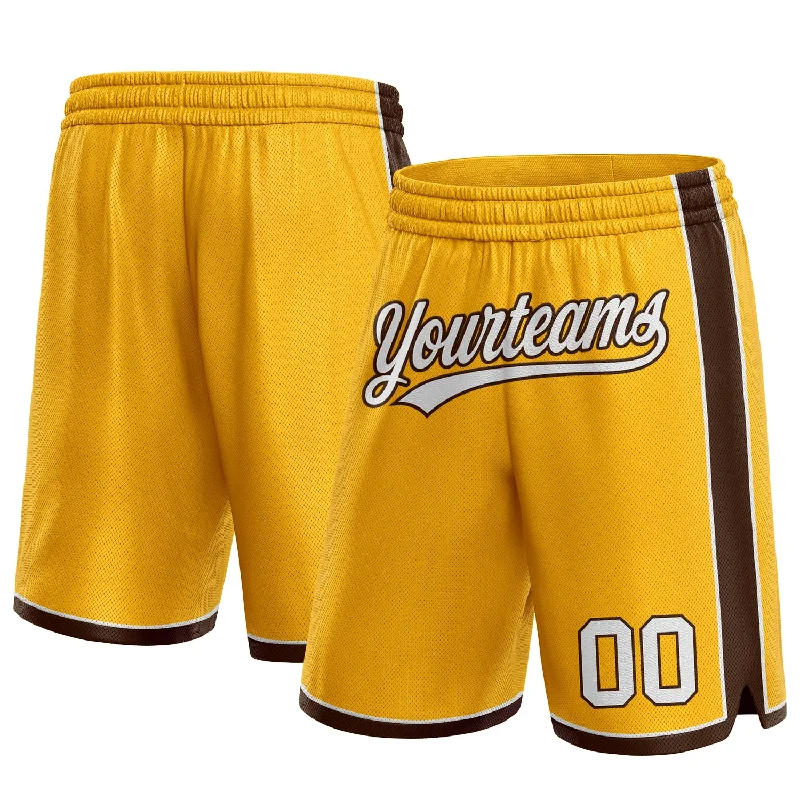 Men's basketball shorts stylish apparel -Custom Gold White-Brown Authentic Basketball Shorts