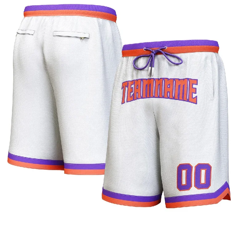 Men's basketball shorts light ensemble -Custom White Orange-Purple Personalized Basketball Shorts