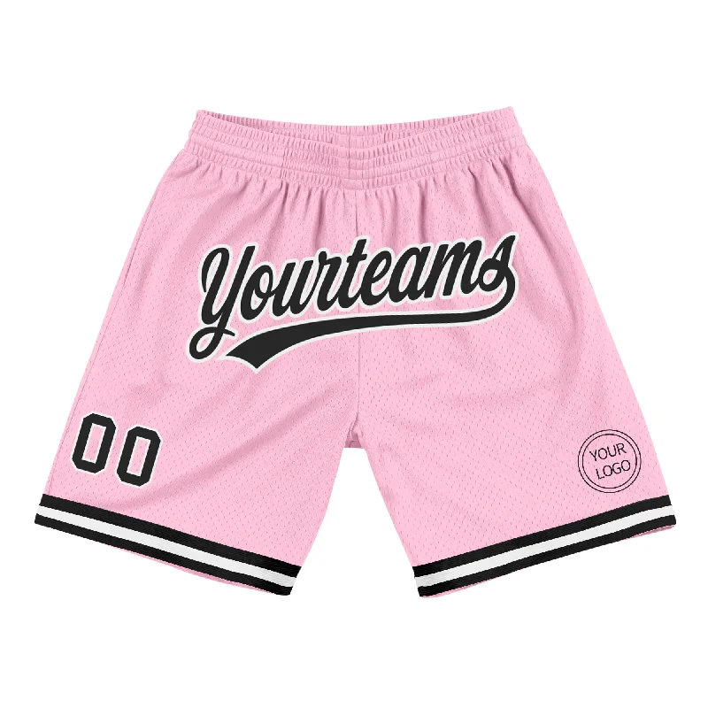 Men's basketball shorts squad pairs -Custom Light Pink Black-White Authentic Throwback Basketball Shorts