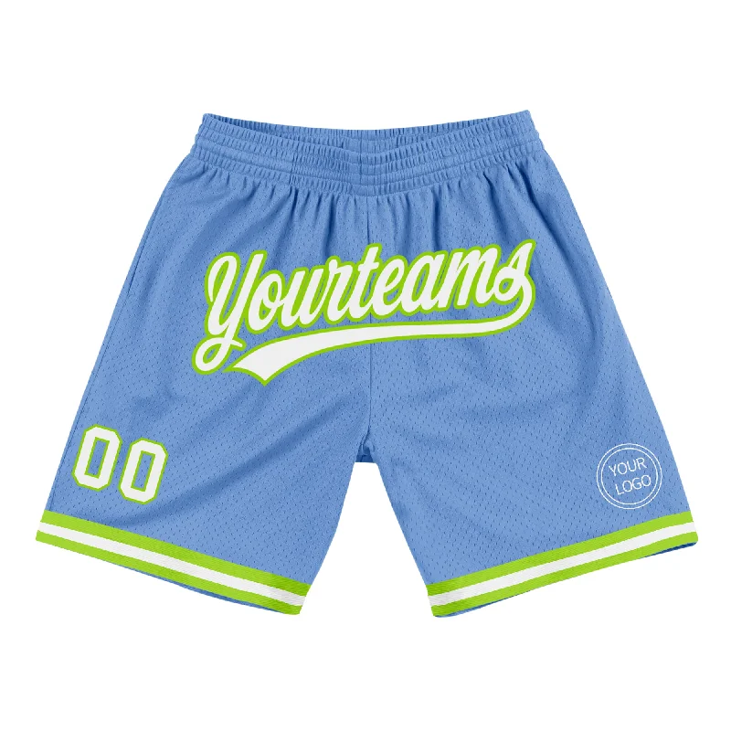 Men's basketball shorts quality shorts -Custom Light Blue White-Neon Green Authentic Throwback Basketball Shorts