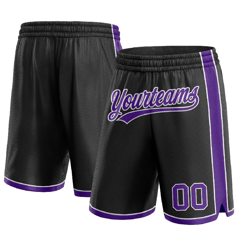 Men's basketball shorts special offers -Custom Black Purple-White Authentic Basketball Shorts