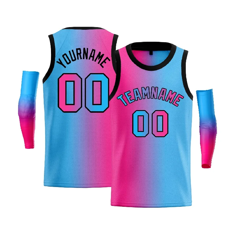 Basketball jerseys red -Custom Pink Blue-Black Gradient Fashion Tops Basketball Jersey