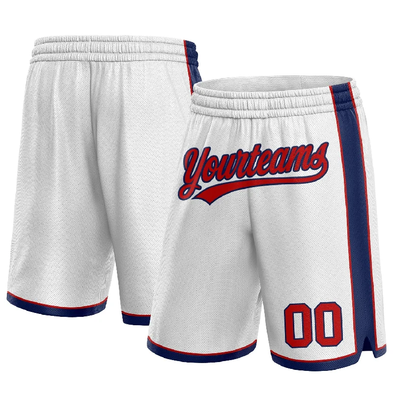 Men's basketball shorts quality sale -Custom White Red-Navy Authentic Basketball Shorts