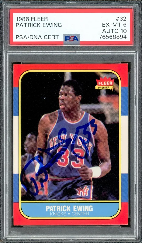 Basketball cards award-final-rare -Patrick Ewing Autographed 1986-87 Fleer Rookie Card #32 New York Knicks PSA 6 Auto Grade Gem Mint 10 PSA/DNA #76568894