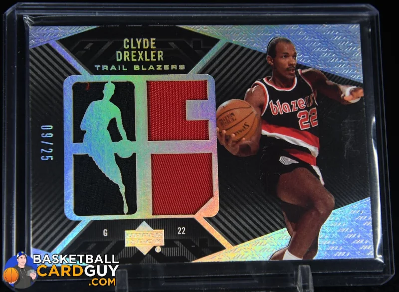 Basketball jerseys durable-retro -Clyde Drexler 2007-08 UD Black NBA Logo Jersey Quad #/25