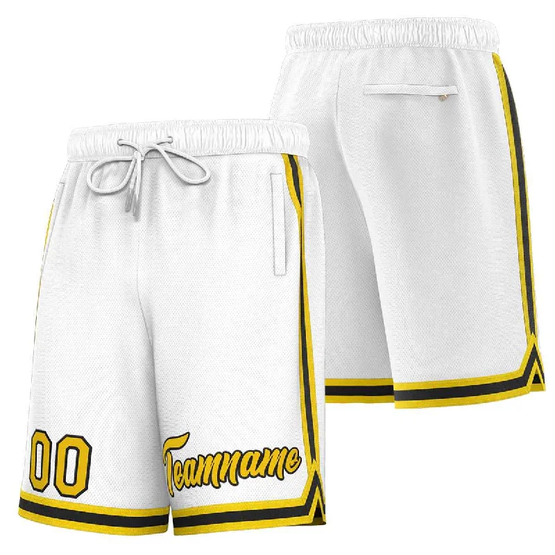 Men's basketball shorts soft liner -Custom White Yellow-Black Sport Basketball Shorts