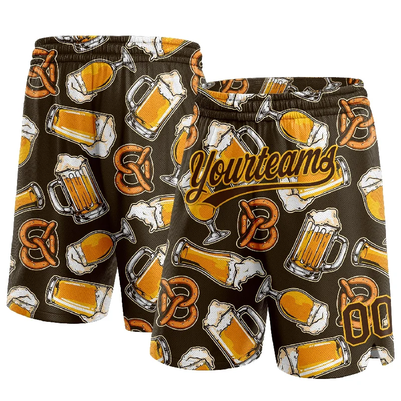 Men's basketball shorts active kit -Custom Brown Gold 3D Pattern Design Beer Authentic Basketball Shorts