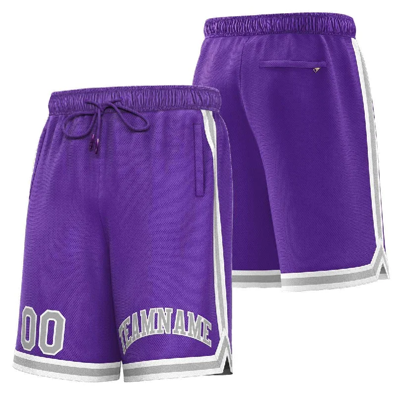 Men's basketball shorts pro set -Custom Purple Gray-White Sport Basketball Shorts