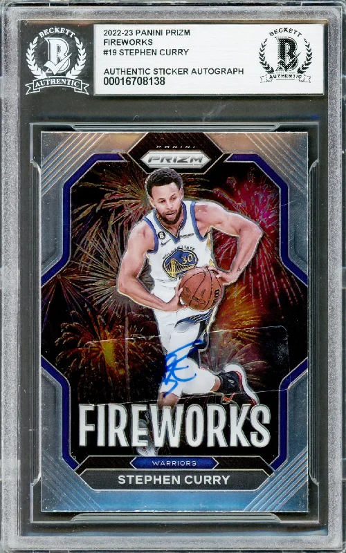 Basketball cards premium-rarity -Stephen Curry Autographed 2022-23 Panini Prizm Fireworks Card #19 Golden State Warriors Beckett BAS #16708138