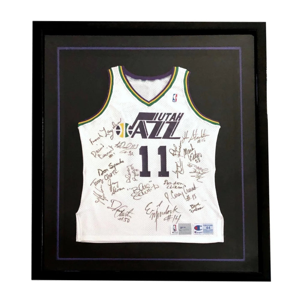 Basketball jerseys court-ready -1991-92 Entire Utah Jazz Team Signed Framed Jersey JSA COA Stockton Malone +17 Autographs