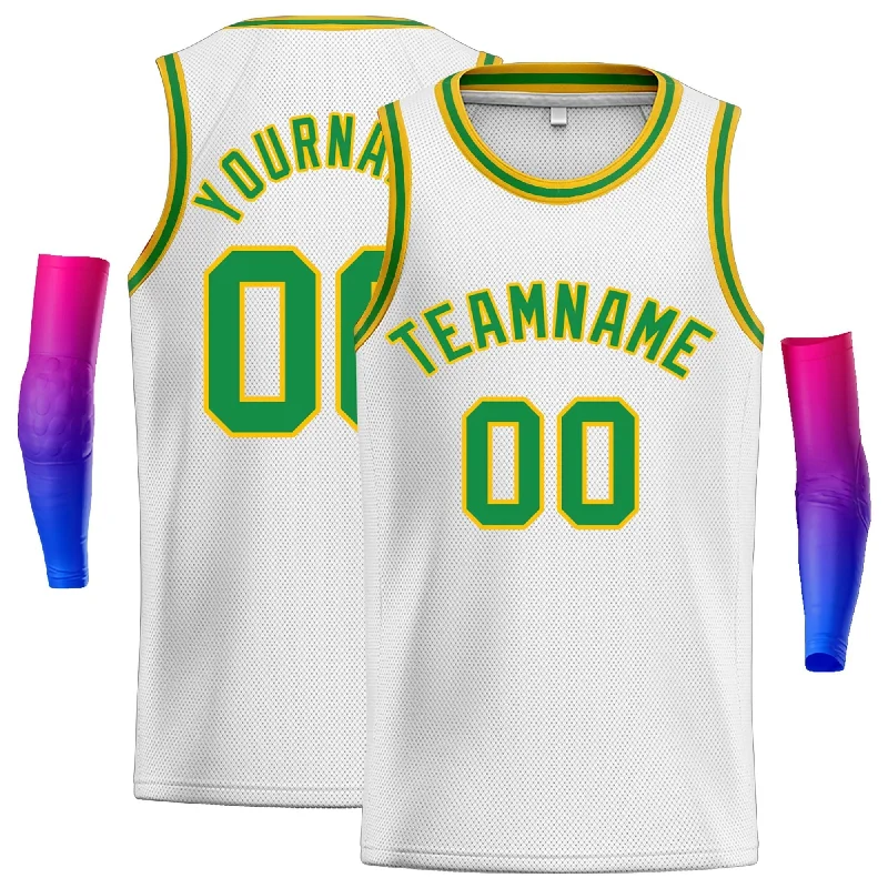 Basketball jerseys youth -Custom White Green-Yellow Classic Tops Men Casual Basketball Jersey