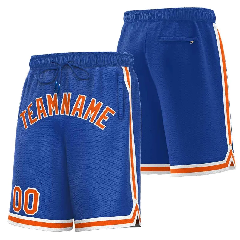 Men's basketball shorts online store -Custom Royal Orange-White Sport Basketball Shorts