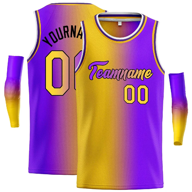 Basketball jerseys durable-court -Custom Yellow Purple Black-Purple Gradient Fashion Tops Heal Basketball Jersey