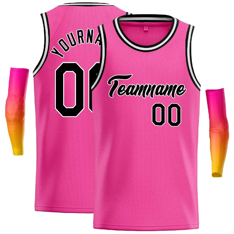 Basketball jerseys colorblock -Custom Pink Black-White Classic Tops Casual Basketball Jersey