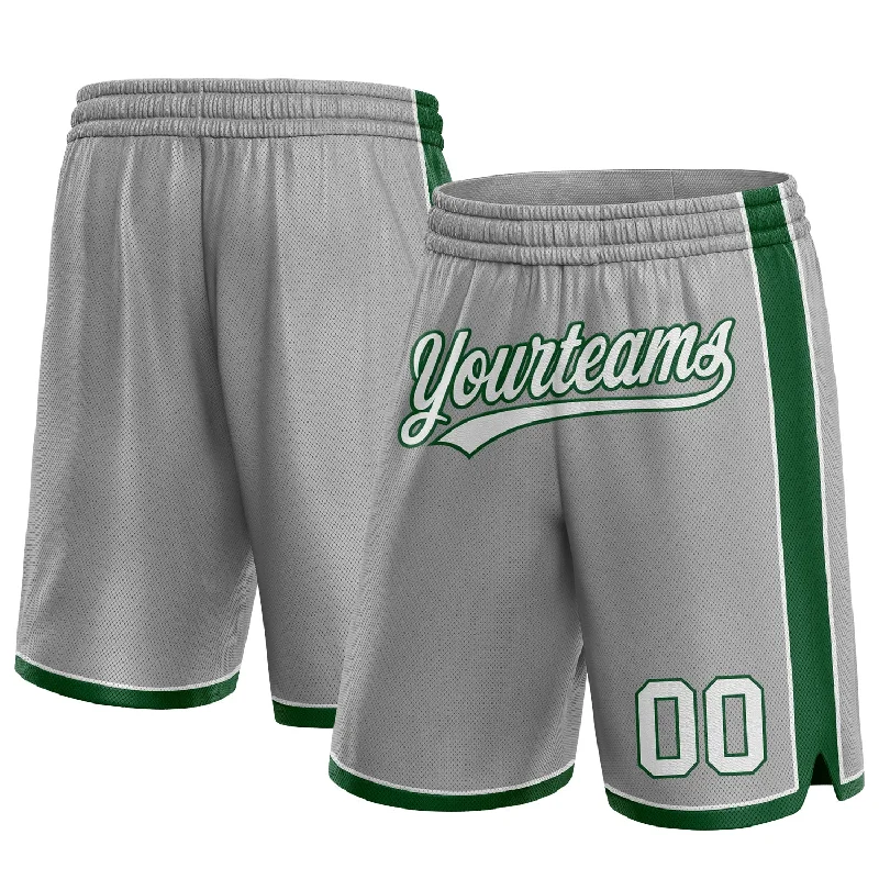 Men's basketball shorts custom stitching -Custom Gray White-Green Authentic Basketball Shorts