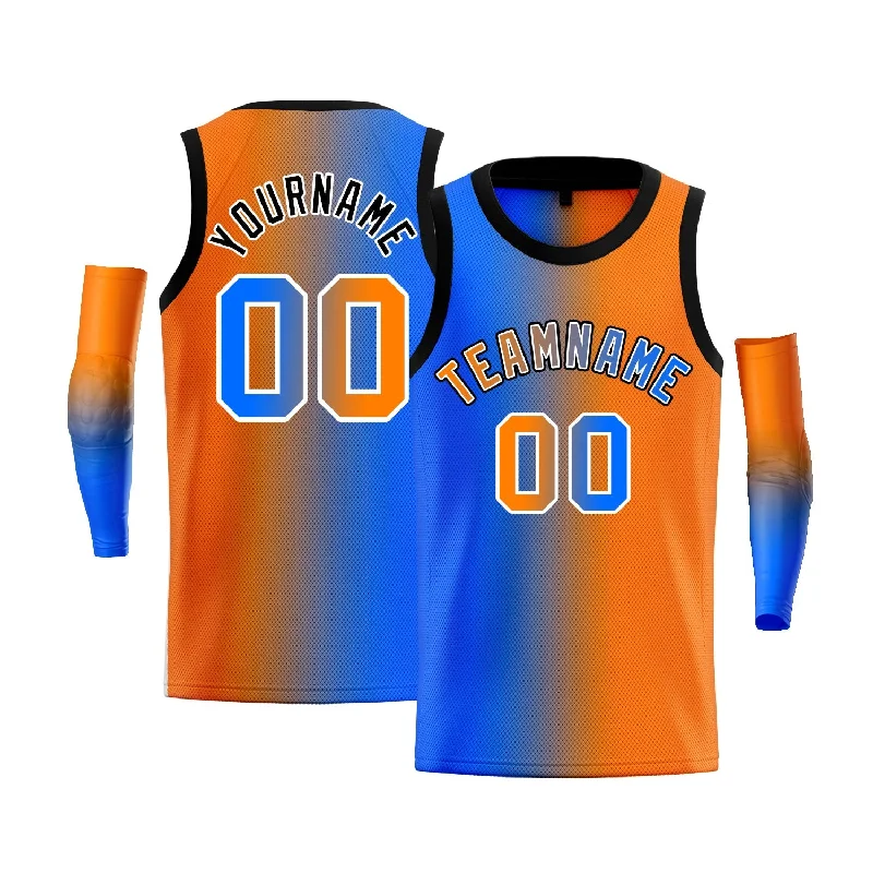 Basketball jerseys pro-game -Custom Blue Orange-White Gradient Fashion Tops Basketball Jersey