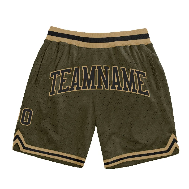 Men's basketball shorts ultralight feel -Custom Olive Black-Old Gold Authentic Throwback Salute To Service Basketball Shorts