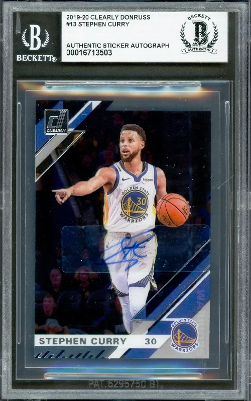 Basketball cards promo-rarity -Stephen Curry Autographed 2019-20 Donruss Clearly Card #13 Golden State Warriors Beckett BAS #16713503