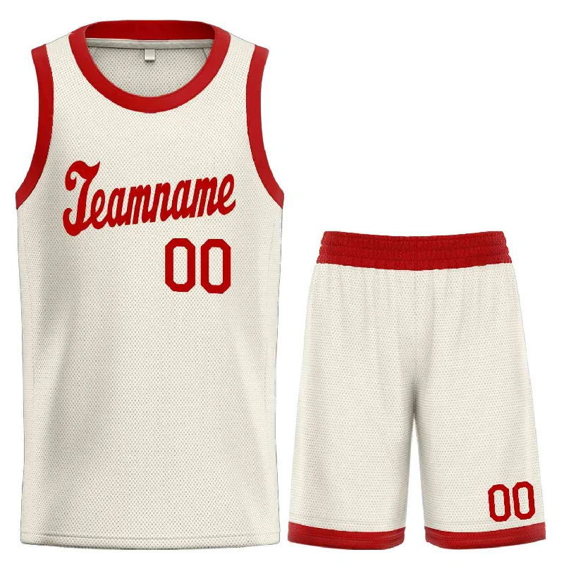 Basketball jerseys modern-comfort -Custom Cream Red Classic Sets Sports Uniform Basketball Jersey