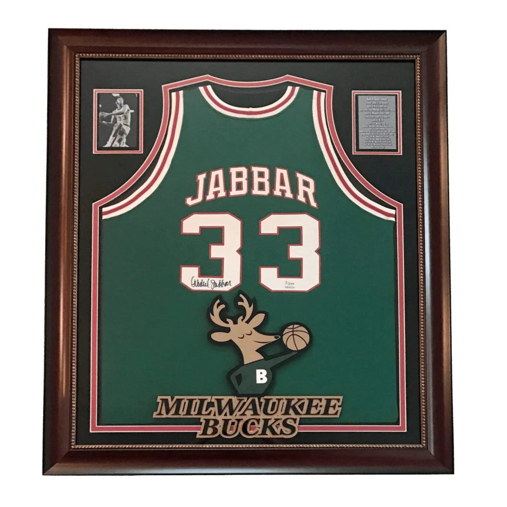 Basketball jerseys lightweight-modern -Kareem Abdul Jabbar Signed Milwaukee Bucks Framed Jersey UDA COA #D1/133 Rare