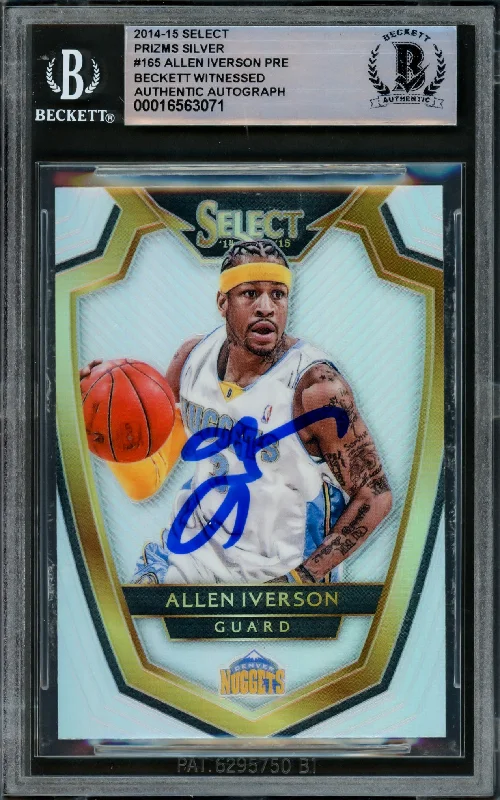 Basketball cards ring-rare -Allen Iverson Autographed 2014-15 Select Prizms Silver Card #165 Denver Nuggets Beckett BAS Witnessed #16563071