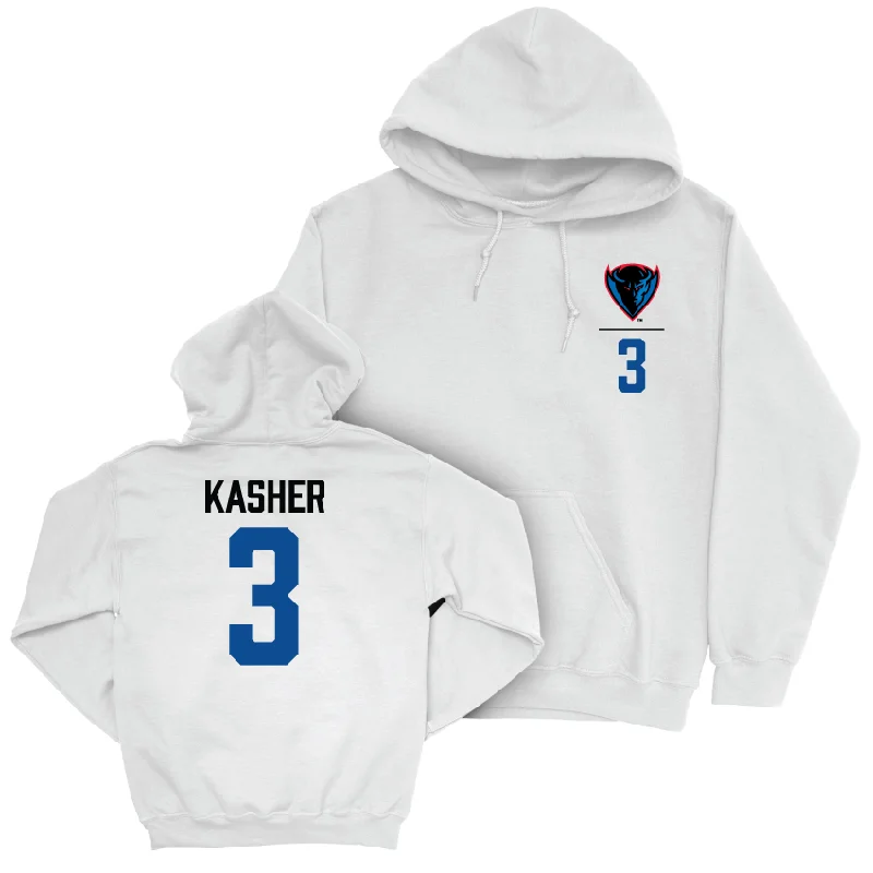 Men's basketball hoodie value price -DePaul Men's Basketball White Logo Hoodie - Nate Kasher | #3