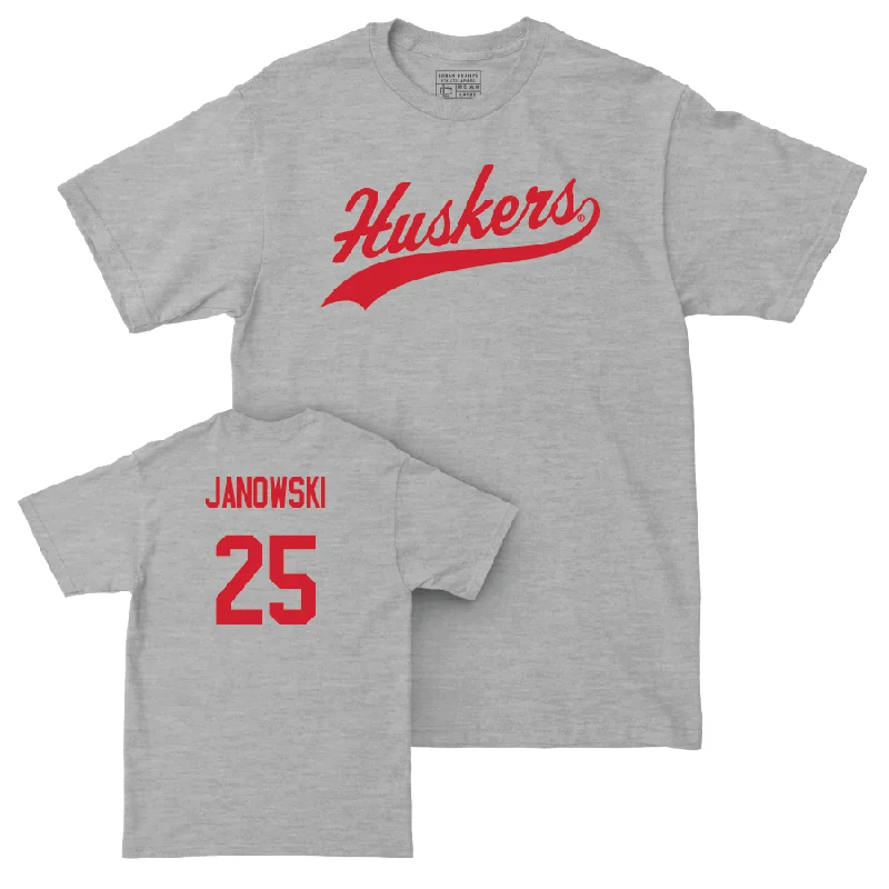 Men's basketball T-shirts lightweight-vintage -Sport Grey Men's Basketball Script Tee  - Nick Janowski