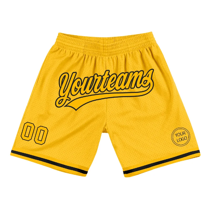 Men's basketball shorts lightweight sale -Custom Gold Black Authentic Throwback Basketball Shorts