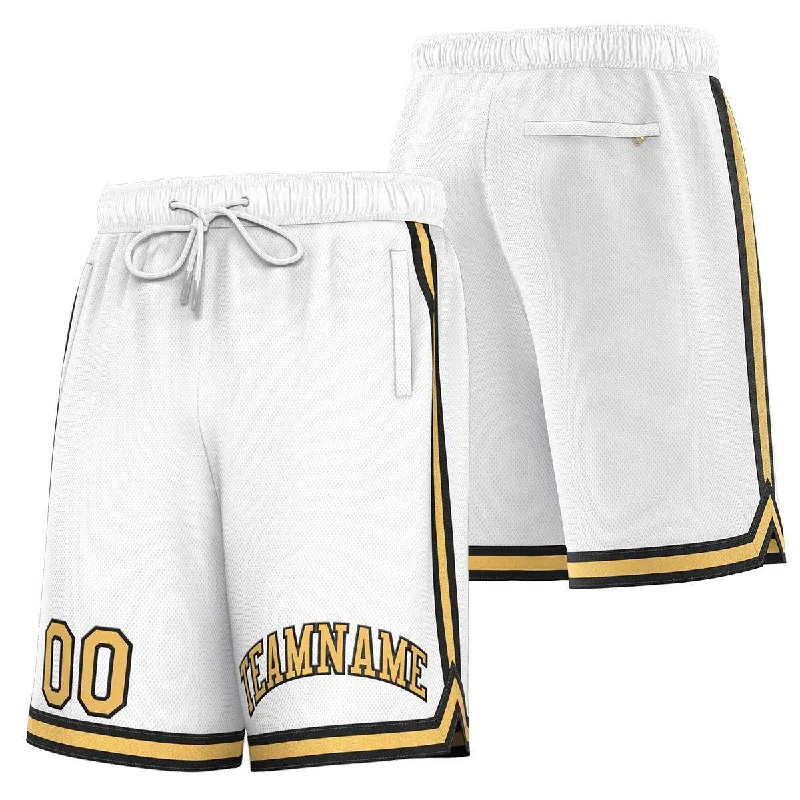 Men's basketball shorts player outfit -Custom White Old Gold-Black Sport Basketball Shorts