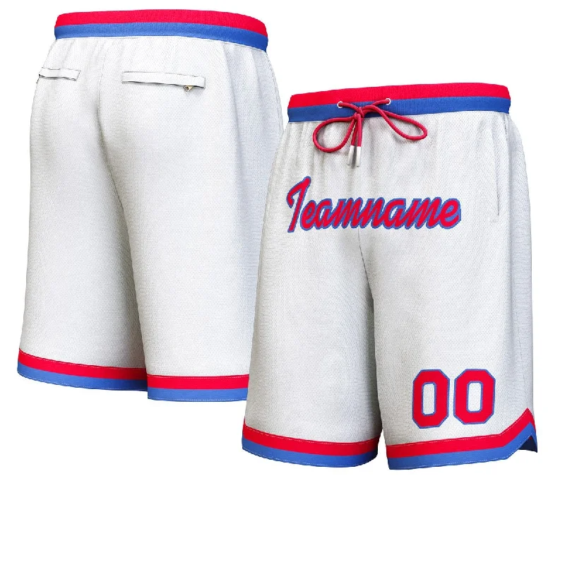 Men's basketball shorts quality offer -Custom White Red-Royal Personalized Basketball Shorts