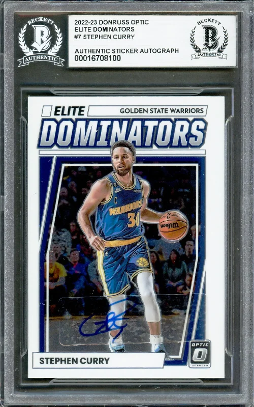 Basketball cards parallel-rare -Stephen Curry Autographed 2022-23 Donruss Optic Elite Dominators Card #7 Golden State Warriors Beckett BAS #16708100